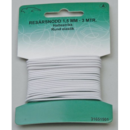 Elastik rund hvid 1,5 mm 3 meter