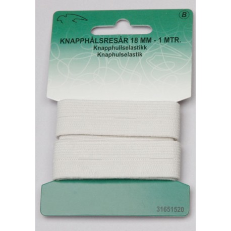 Knaphulselastik hvid 18 mm 1 meter